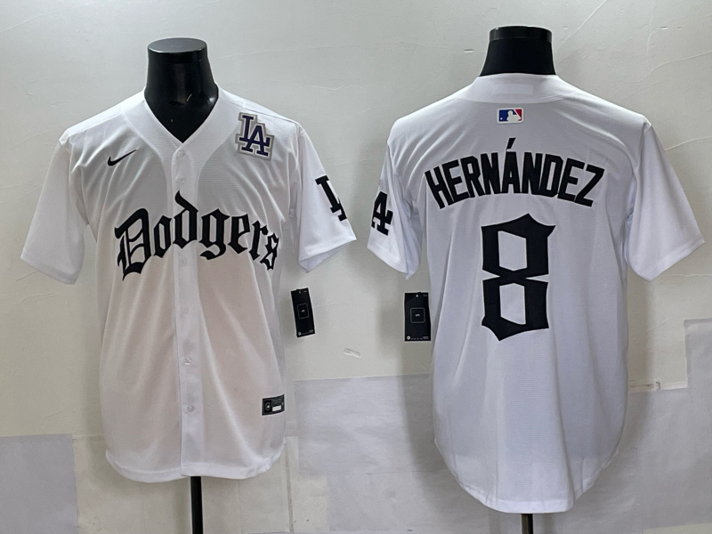 Men Los Angeles Dodgers #8 Hernandez white Nike 2025 MLB jersey 001->los angeles dodgers->MLB Jersey